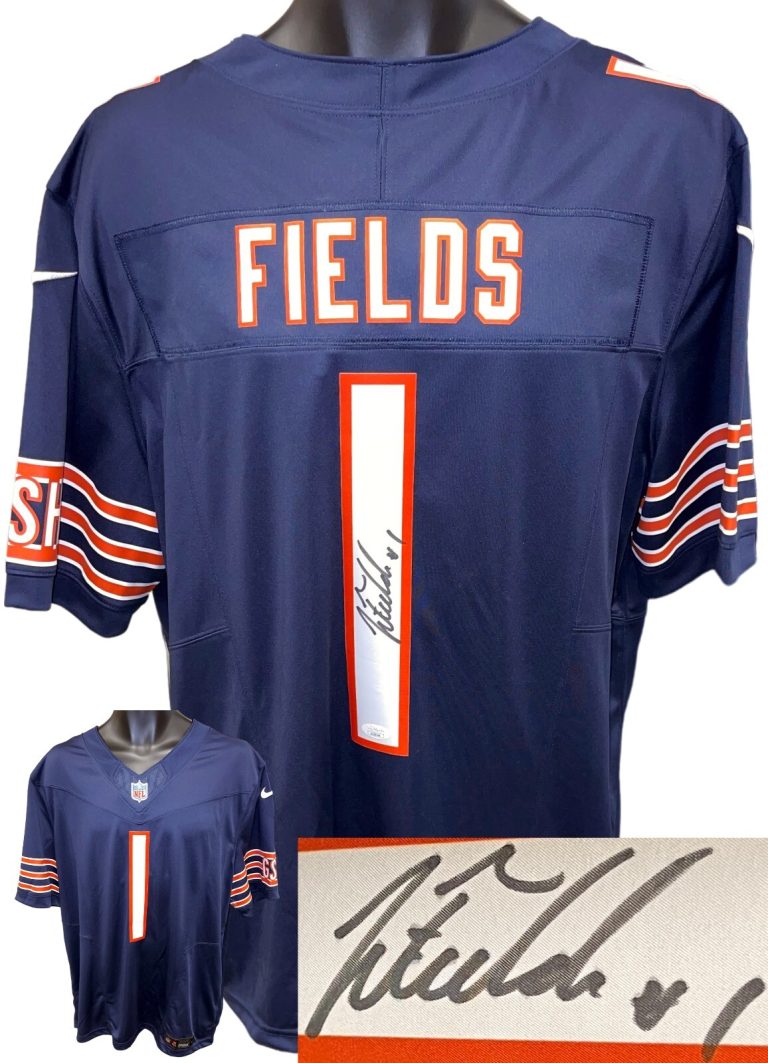 Justin Fields signed Chicago Bears Navy NFL Nike Game Jersey #1 XL- JSA
