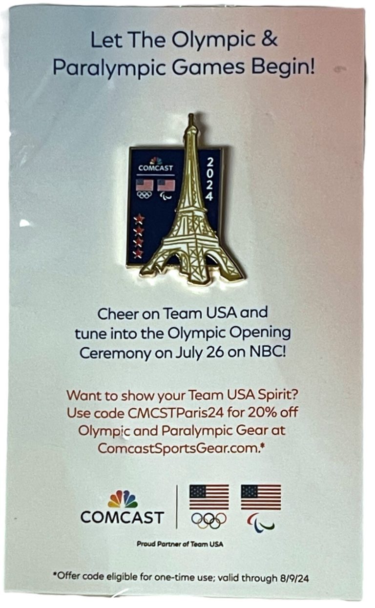 2024 Paris Summer Olympic Paralympic Team USA NBC/Comcast Media Pin Eiffel Tower