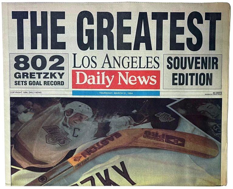Wayne Gretzky 802 Goal “The Greatest” Los Angeles Daily News March 31st 1994