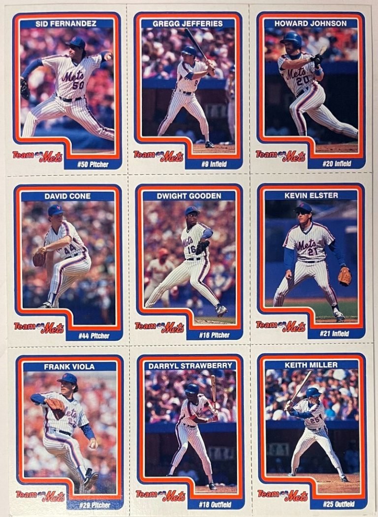 1990 New York Mets Tropicana Team Uncut 9- Card Sheet Gooden Strawberry Cone