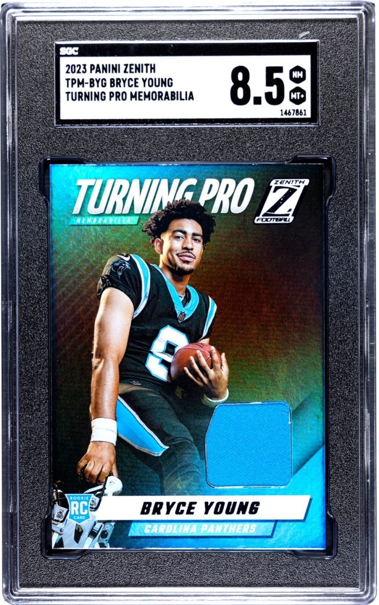 Bryce Young 2023 Panini Zenith Turning Pro Relic  Card TMP-BYG SGC Graded 8.5 NM