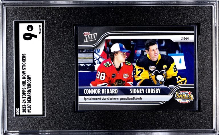 Connor Bedard/Sidney Crosby 2023-24 Topps NHL Now Stickers RC 107 SGC Graded 9MT