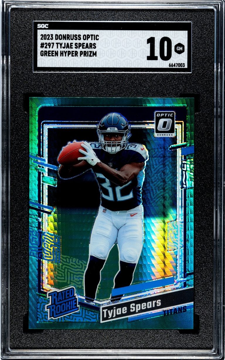 Tyjae Spears 2023 Donruss Optic Green Hyper Prizm Rookie Card- SGC Graded 10 GMT