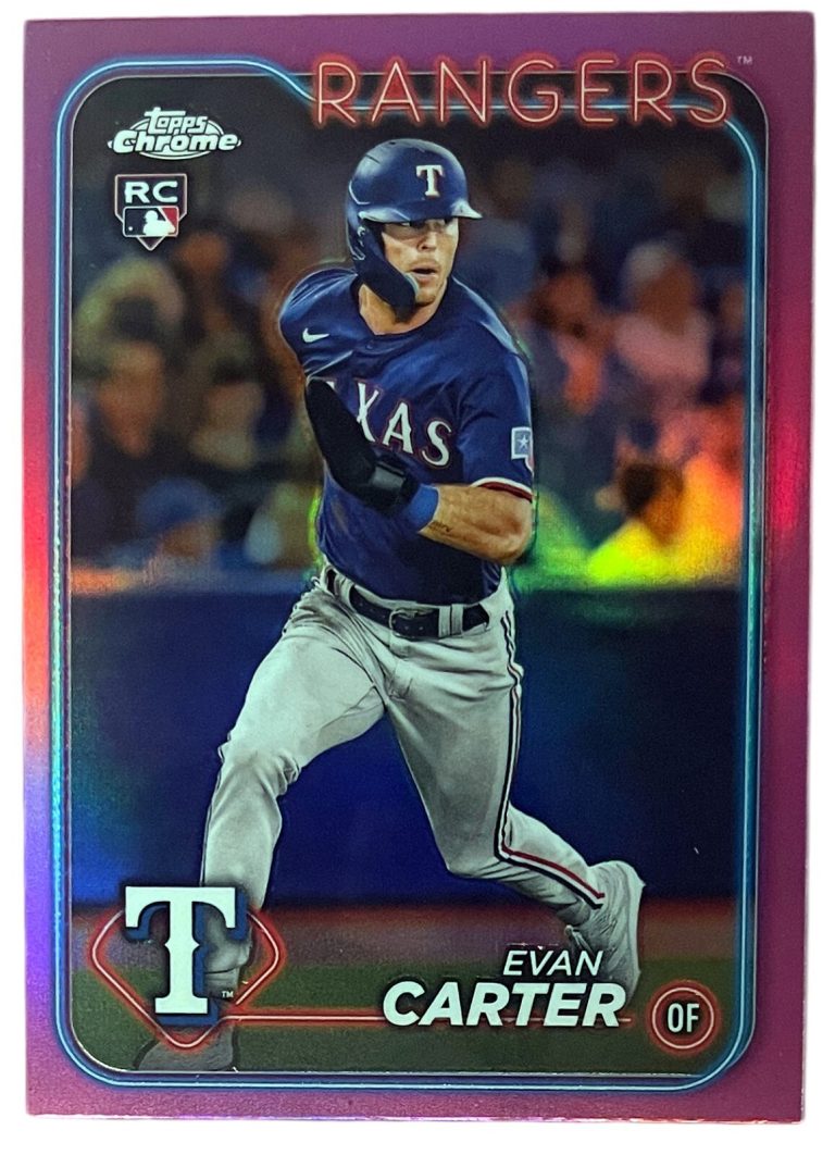 Evan Carter 2024 Topps Chrome Pink Refractor Rookie Card RC #136 -Texas Rangers
