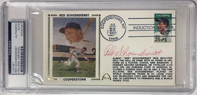 Red Schoendienst signed Cardinals Cooperstown 1989 FDC Gateway Silk Cachet- PSA