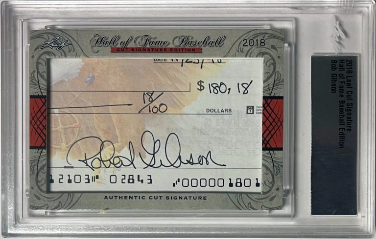 Bob Gibson signed 2018 Leaf Cut Signature Hall of Fame Baseball Edition Card