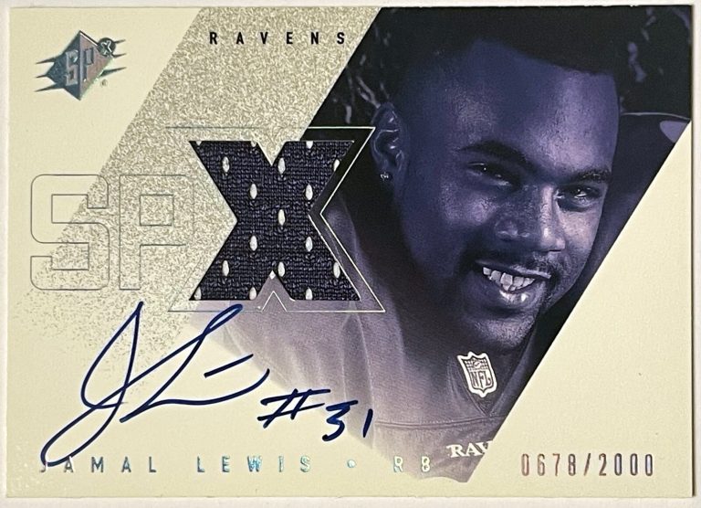 Jamal Lewis signed 2000 SPX Jersey On Card Auto #144- /2000 (Ravens/ Tenn Vols)