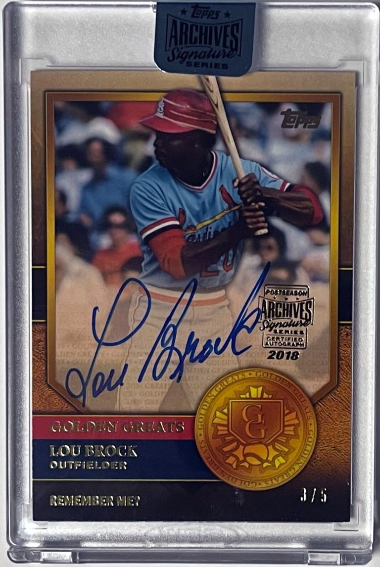 Lou Brock signed 2018 Topps Archives Signature Series Golden Greats On Card Auto