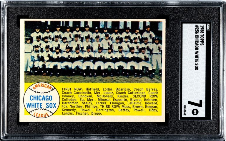 1958 Topps Chicago White Sox Team Check List Card #256- SGC Graded 7 NM