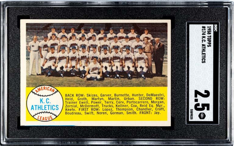 1958 Topps Kansas City Athletics Team Check List Card #174- SGC Graded 2.5 Good+
