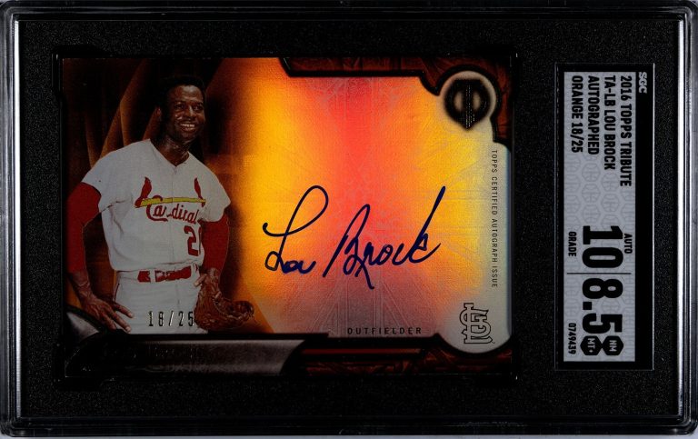 Lou Brock signed 2016 Topps Tribute Orange #TA-LB -18/25- SGC Graded 8.5/10AUTO