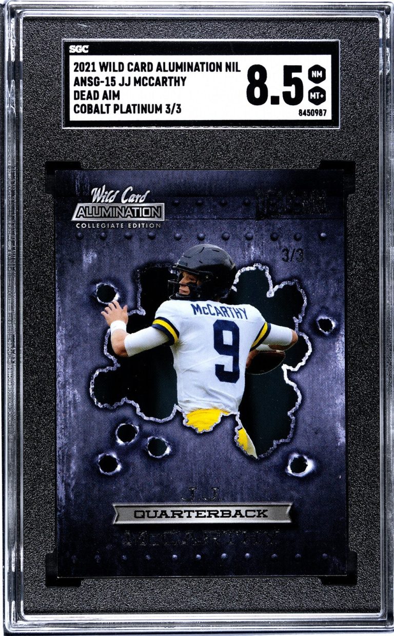 JJ/J.J. McCarthy 2021 Wild Card Cobalt Platinum RC ANSG-15-3/3 - SGC Graded 8.5