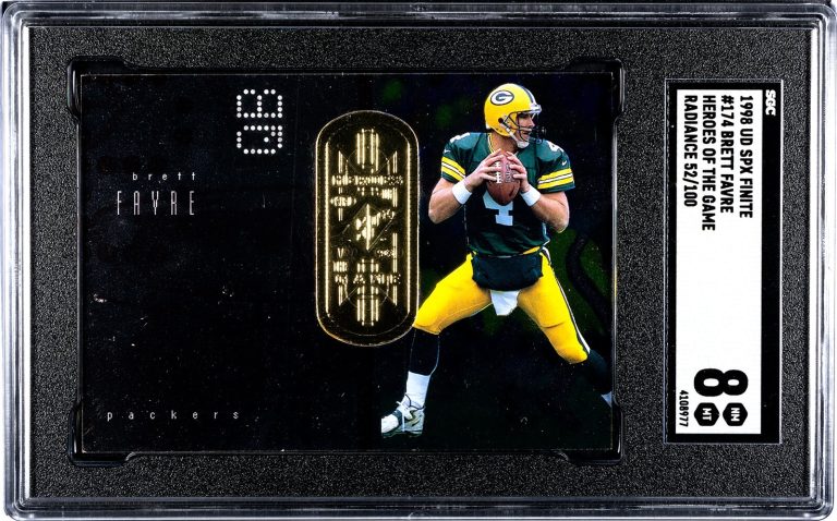 Brett Favre 1998 UD SPX Finited Heroes Radiance Card #174- /100- SGC Graded 8 NM