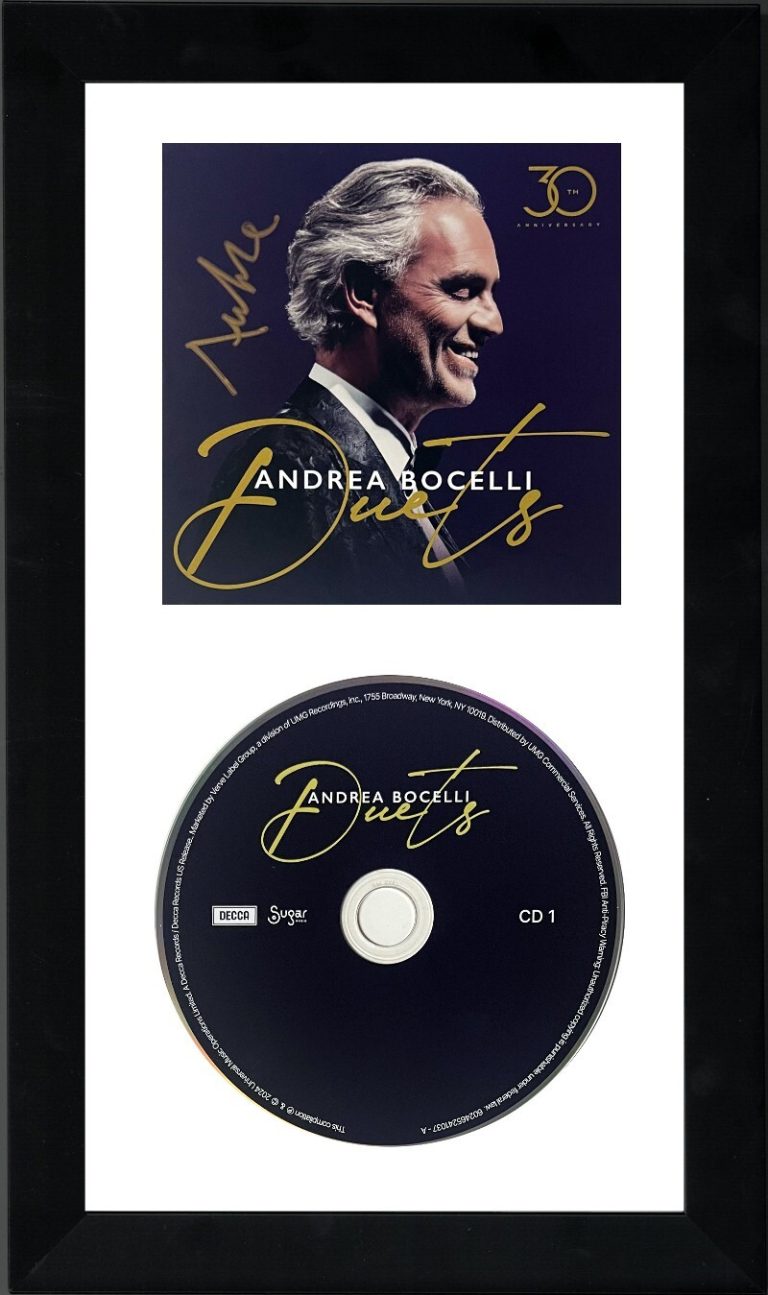 Andrea Bocelli signed 2024 Duets- 30th Anniversary Art Insert, 2CD Custom Framed