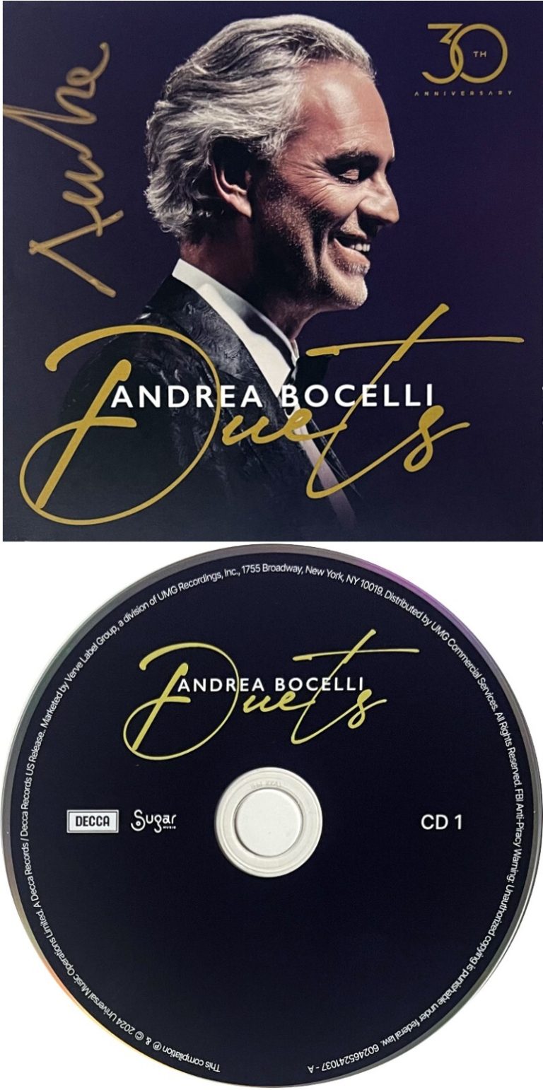 Andrea Bocelli signed 2024 Duets- 30th Anniversary Art Insert, 2CD- Imperfect
