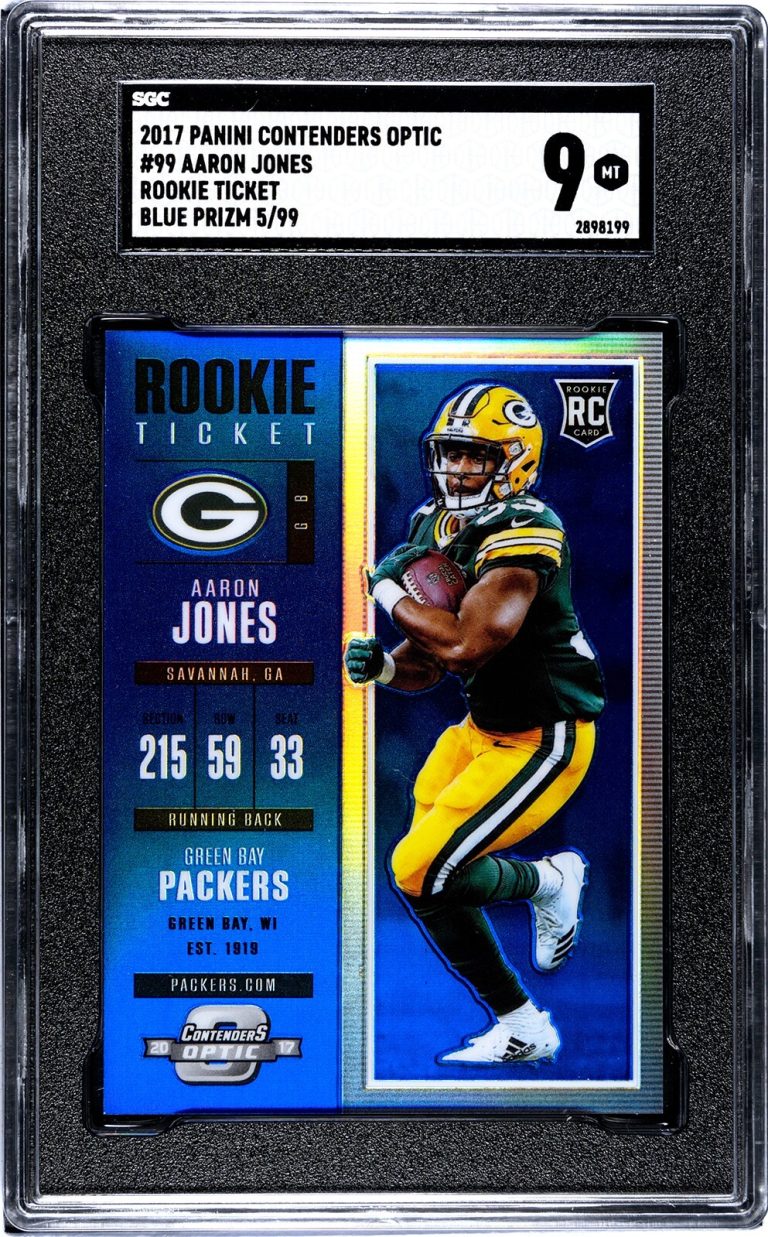 Aaron Jones 2017 Panini Contenders Optic Blue Prizm RC Ticket Card- SGC Graded 9