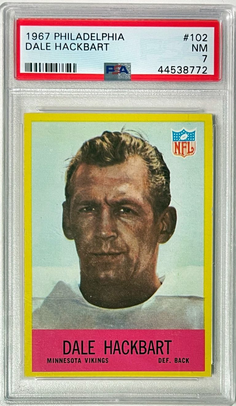 Dale Hackbart 1967 Philadelphia Card  RC #102- PSA Graded 7 NM Minnesota Vikings
