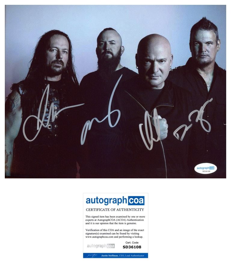 ‘Disturbed’ Full Band Signed 8x10 Photo ‘David Draiman’ Mike, Dan, John ACOA