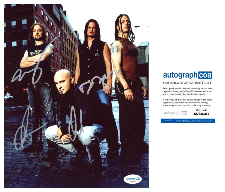 ‘Disturbed’ Full Band Signed 8x10 Photo ‘David Draiman’ Mike, Dan, John ACOA