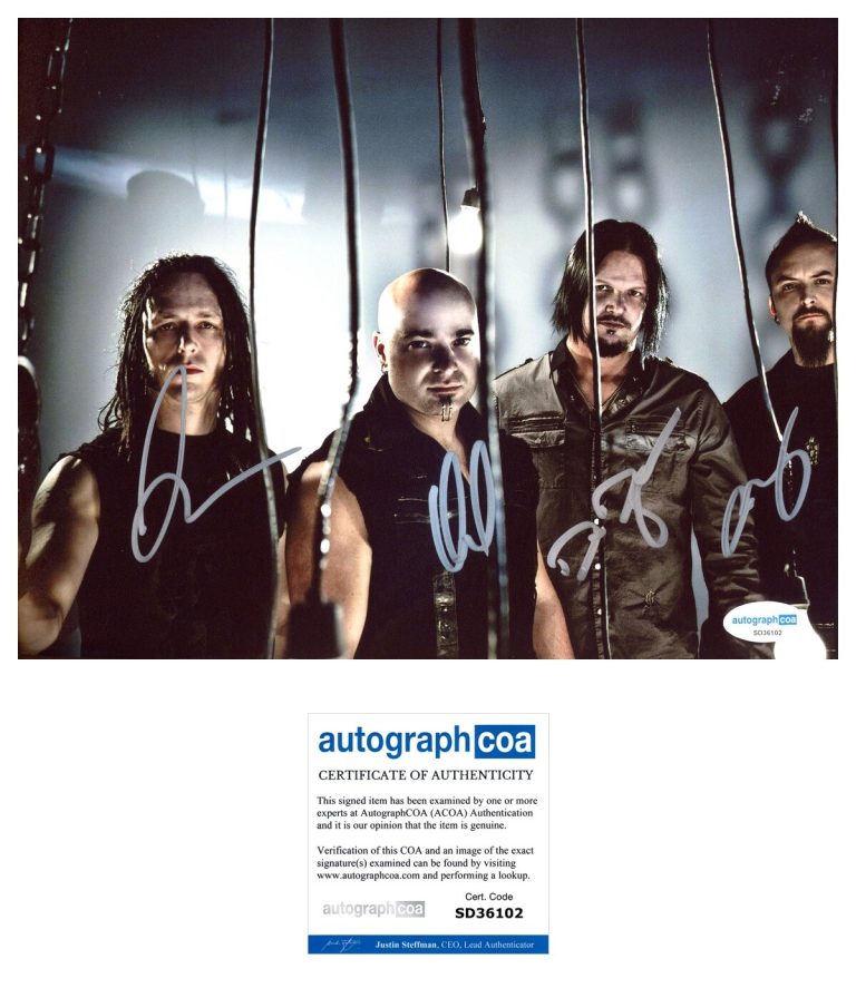 ‘Disturbed’ Full Band Signed 8x10 Photo ‘David Draiman’ Mike, Dan, John ACOA