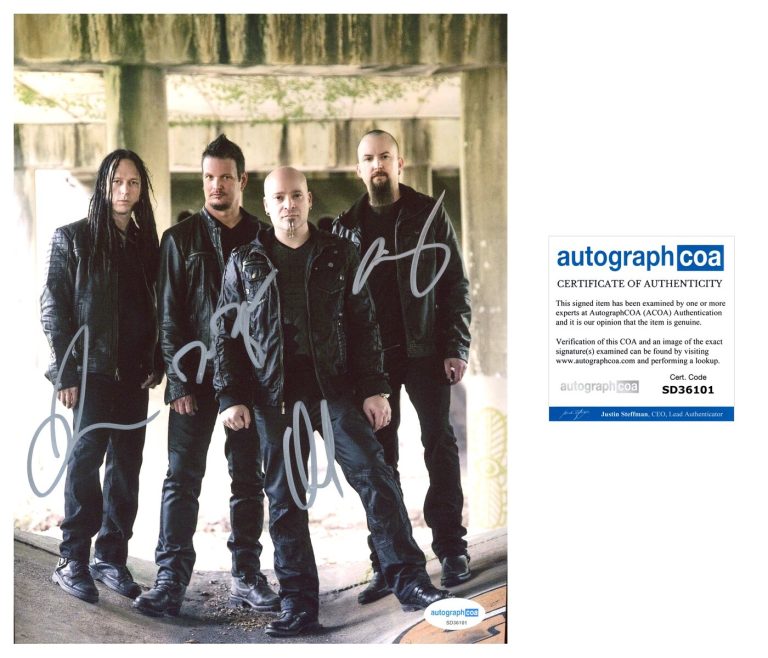 ‘Disturbed’ Full Band Signed 8x10 Photo ‘David Draiman’ Mike, Dan, John ACOA