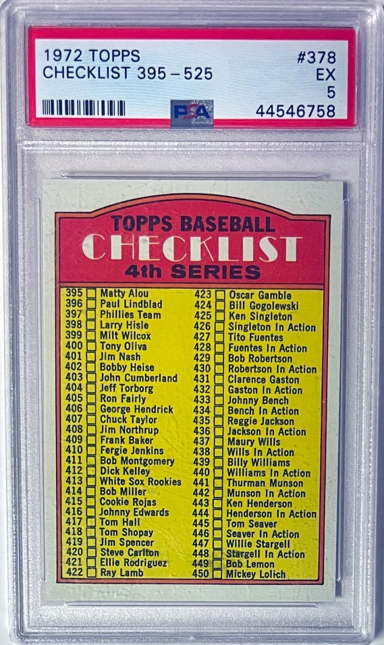 1972 Topps Checklist 395-525 Card #378- PSA Graded 5 EX