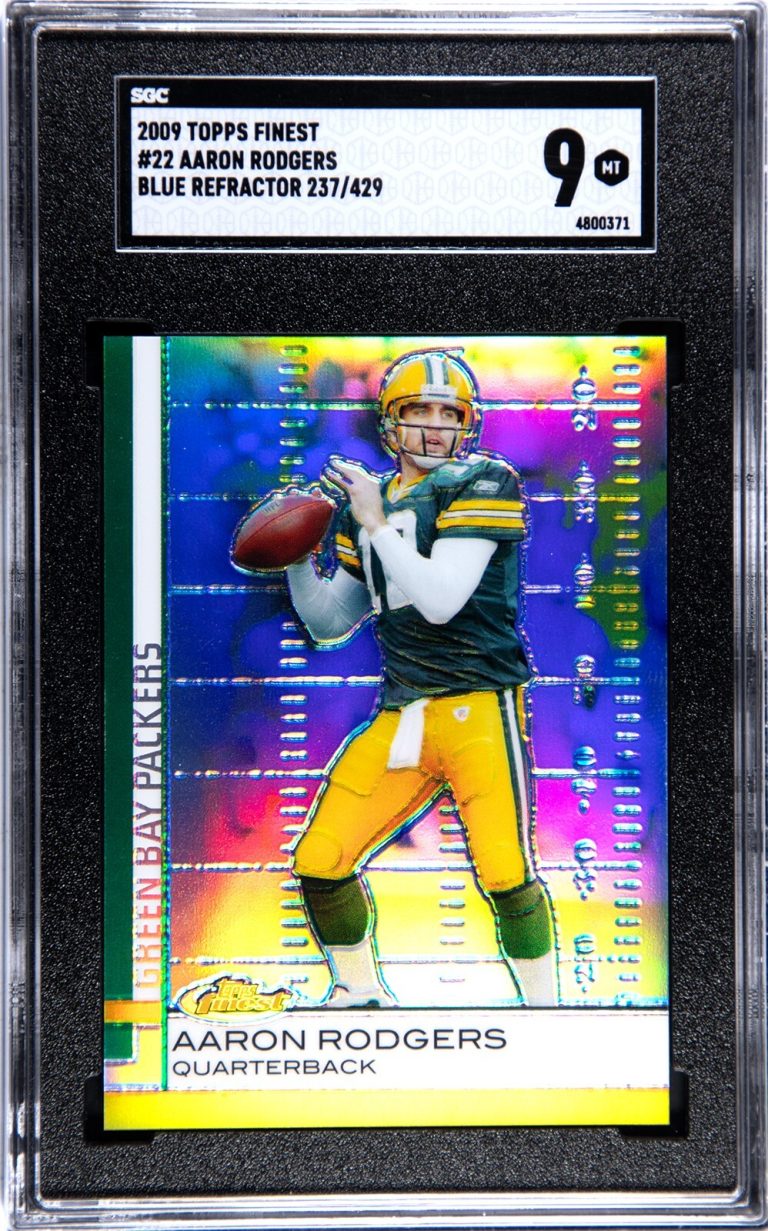 Aaron Rodgers 2009 Topps Finest Blue Refractor Card #22- /429- SGC Graded 9 Mint