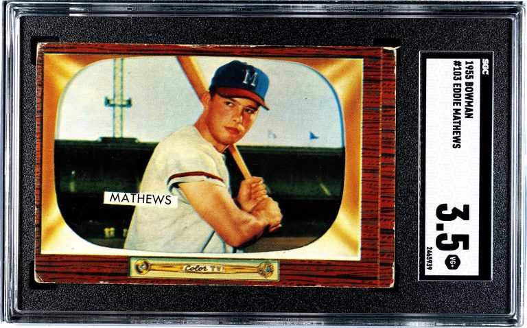 Ed/Eddie Mathews 1955 Bowman Card #103- SGC Graded 3.5 VG+ Milwaukee Braves/HOF