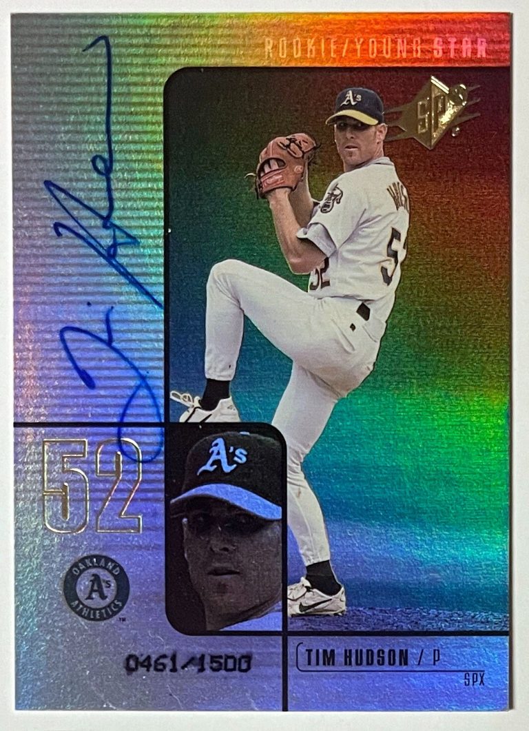 Tim Hudson signed 2000 SPx Rookie Young Star On Card Auto #109-/1500 Oakland A's