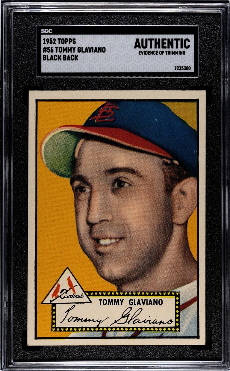 Tommy Glaviano 1952 Topps Black Back Card #56- SGC Slabbed Authentic (Evid Trim)