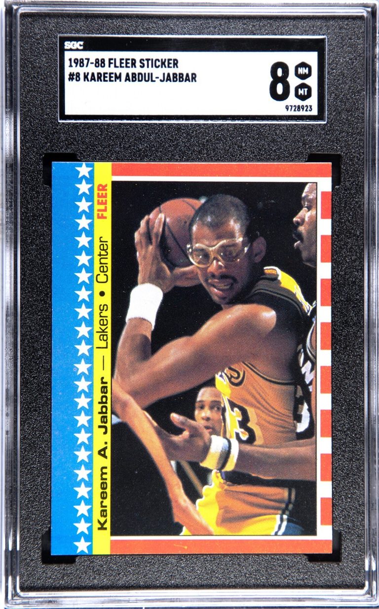 Kareem Abdul-Jabbar 1987-88 Fleer Sticker/Card #8- SGC Graded 8 NM-MT Lakers/HOF