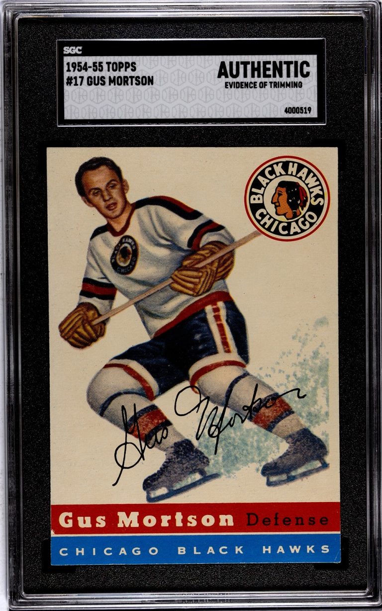 Gus Mortson 1954-55 Topps NHL Card #17- SGC Slabbed Authentic (Trim/Blackhawks)
