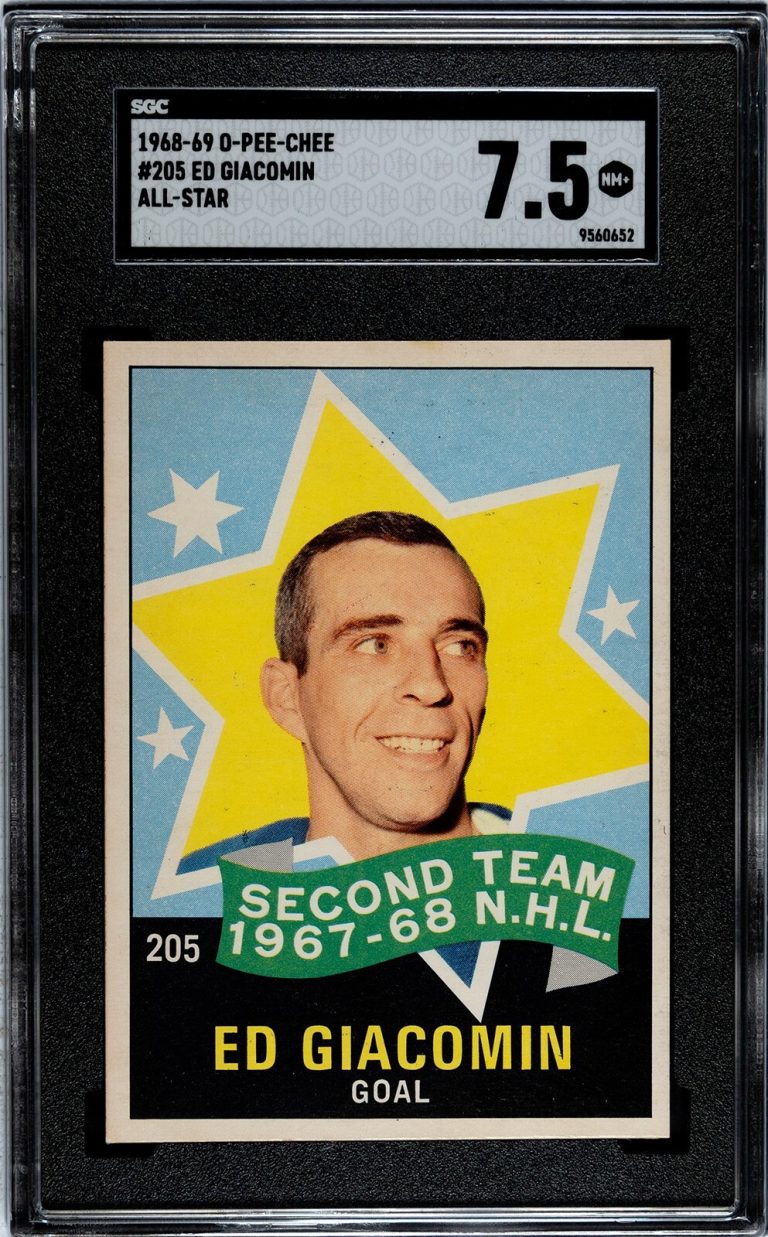 Ed/Eddie Giacomin 1968-69 O-Pee-Chee NHL All-Star Card #205- SGC Graded 7.5 NM+