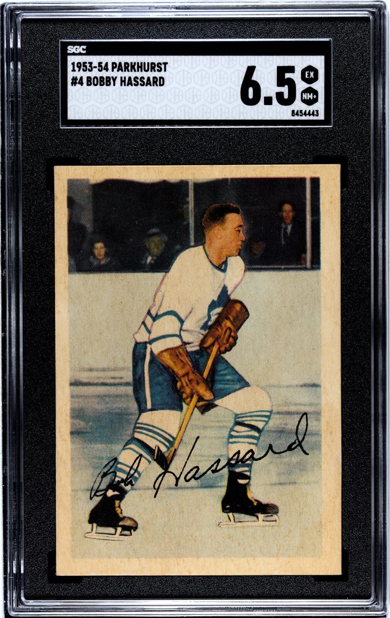 Bobby Hassard 1953-54 Parkhurst NHL Card #4- SGC Graded 6.5 EX-NM+ (Maple Leafs)