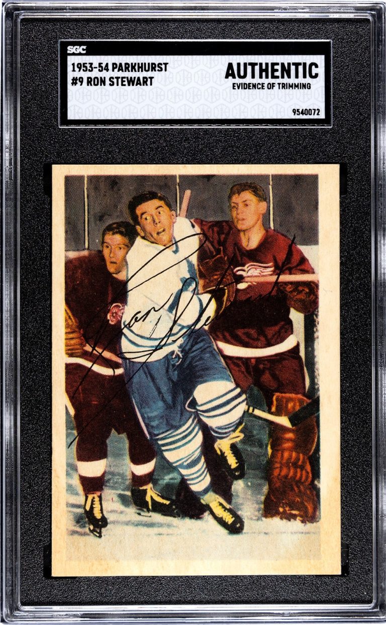Ron Stewart 1953-54 Parkhurst NHL Card #9-SGC Slabbed Authentic Trim Maple Leafs