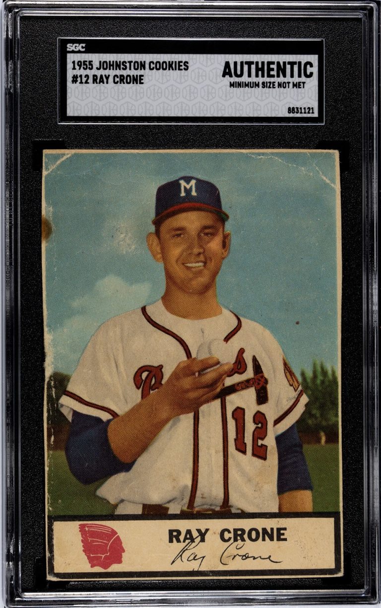 Ray Crone 1955 Johnston Cookies Card #12- SGC Slabbed Authentic Minimum Size