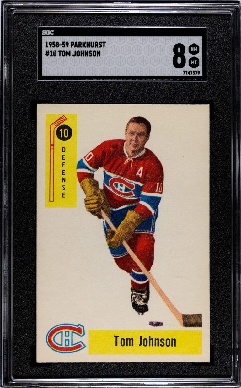 Tom Johnson 1958-59 Parkhurst NHL Card #10- SGC Graded 8 NM-MT (Canadiens)