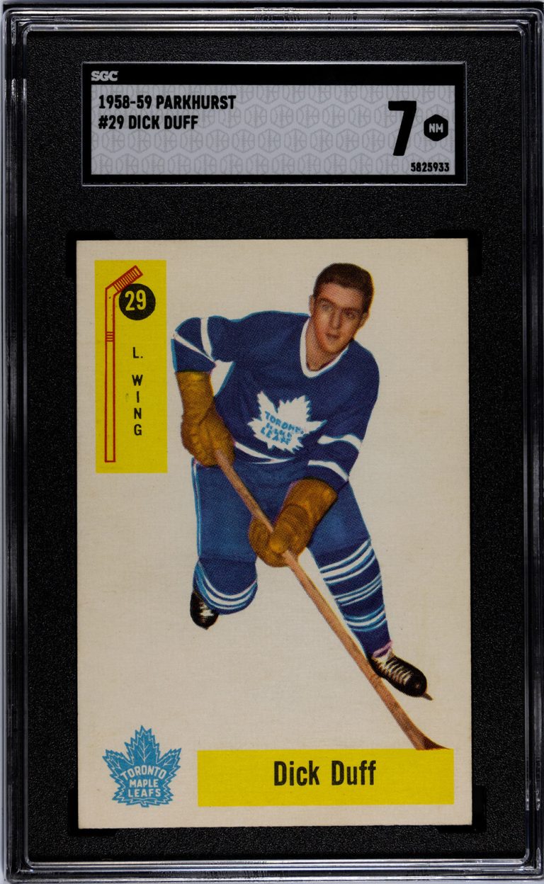 Dick Duff 1958-59 Parkhurst NHL Card #29- SGC Graded 7 NM (Toronto Maple Leafs)