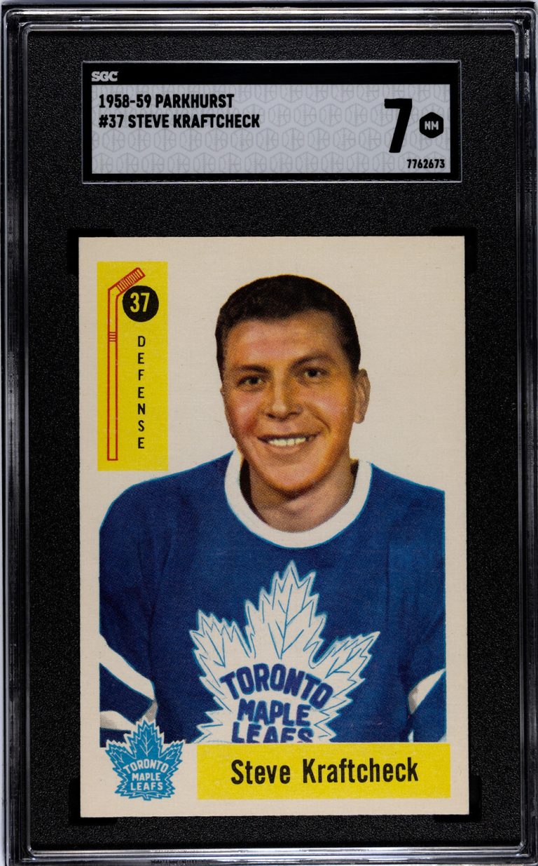Steve Kraftcheck 1958-59 Parkhurst NHL Card #37- SGC Graded 7 NM (Maple Leafs)
