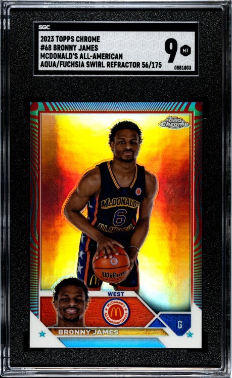 Bronny James 2023 Topps Chrome Aqua Refractor Card #68- /175- SGC Graded 9 Mint