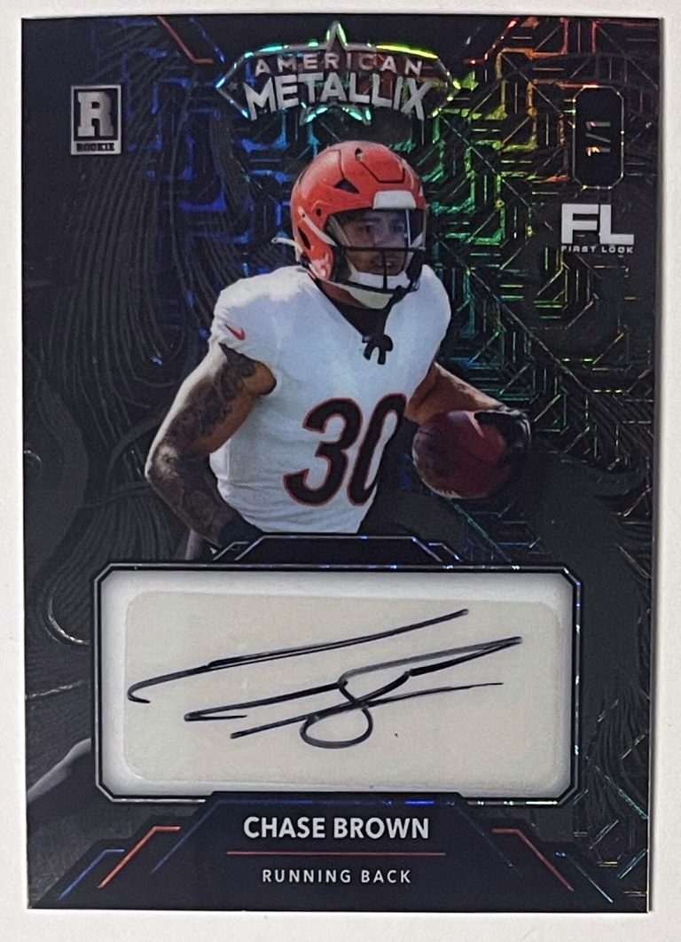 Chase Brown signed 2023 Wildcard Metallix FL Rookie Auto Card (RC) #WMMF-CBA 1/1