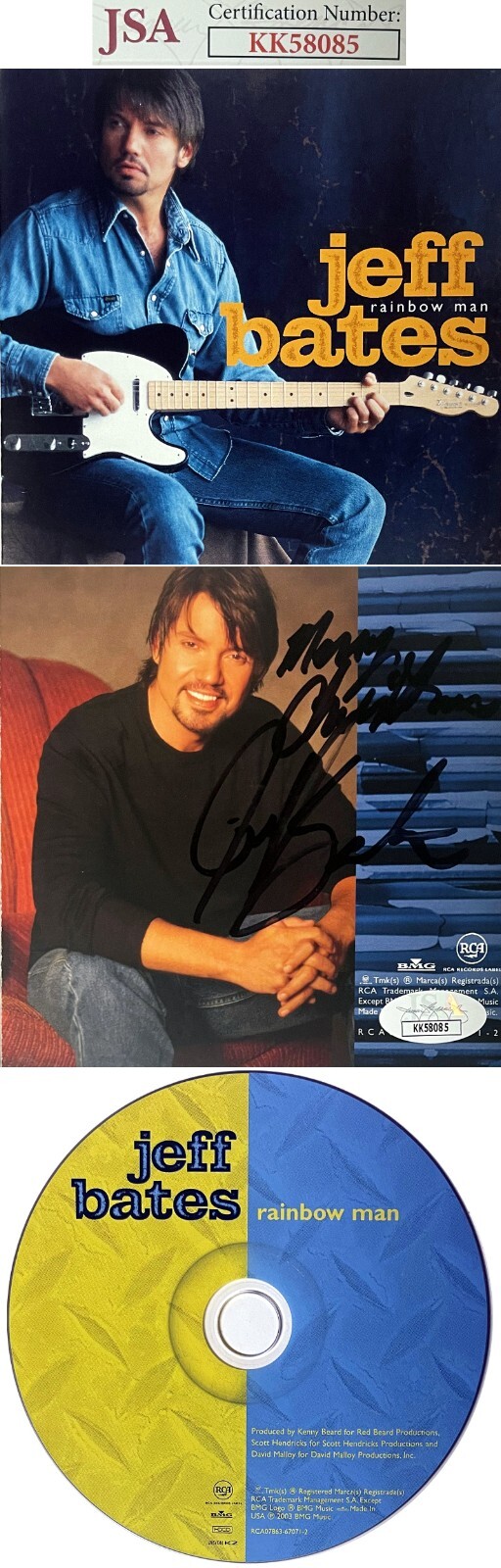 Jeff Bates signed 2003 Rainbow Man Album Back Cover w/ CD & Case- JSA