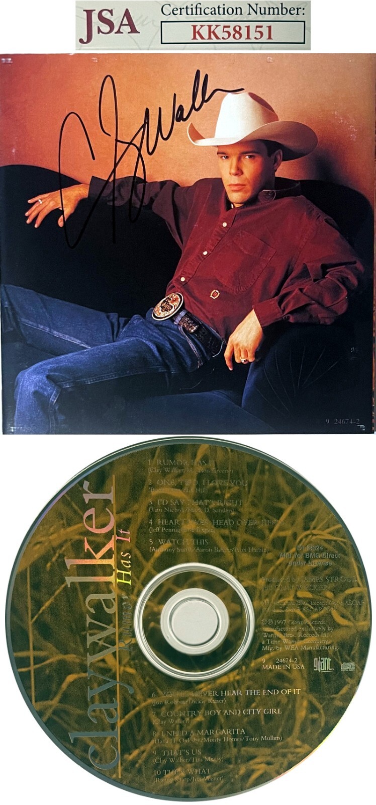 Clay Walker signed 1997 Rumor Has It Booklet Back Cover w/ CD & Case- JSA