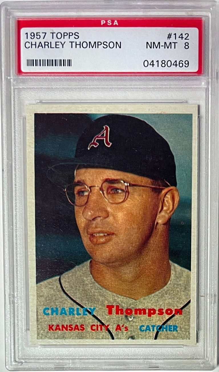 Charley Thompson 1957 Topps Card #142- PSA Graded 8 NM-MT (Kansas City A's)