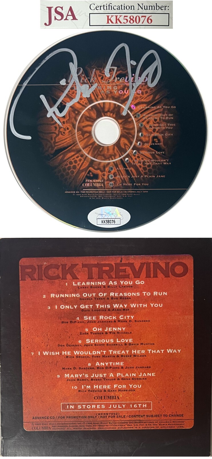 Rick Trevino signed 1996 Learning As You Go Advance CD w/ Slip Case- JSA