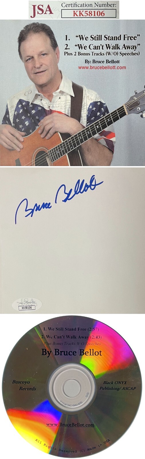 Bruce Bellot signed Buscoyo Records Back Cover w/ CD & Case- JSA #KK58106