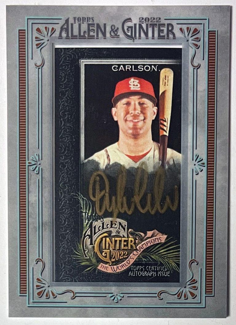 Dylan Carlson signed 2022 Topps Allen & Ginter Mini Framed Auto Card #MA-DC- /5