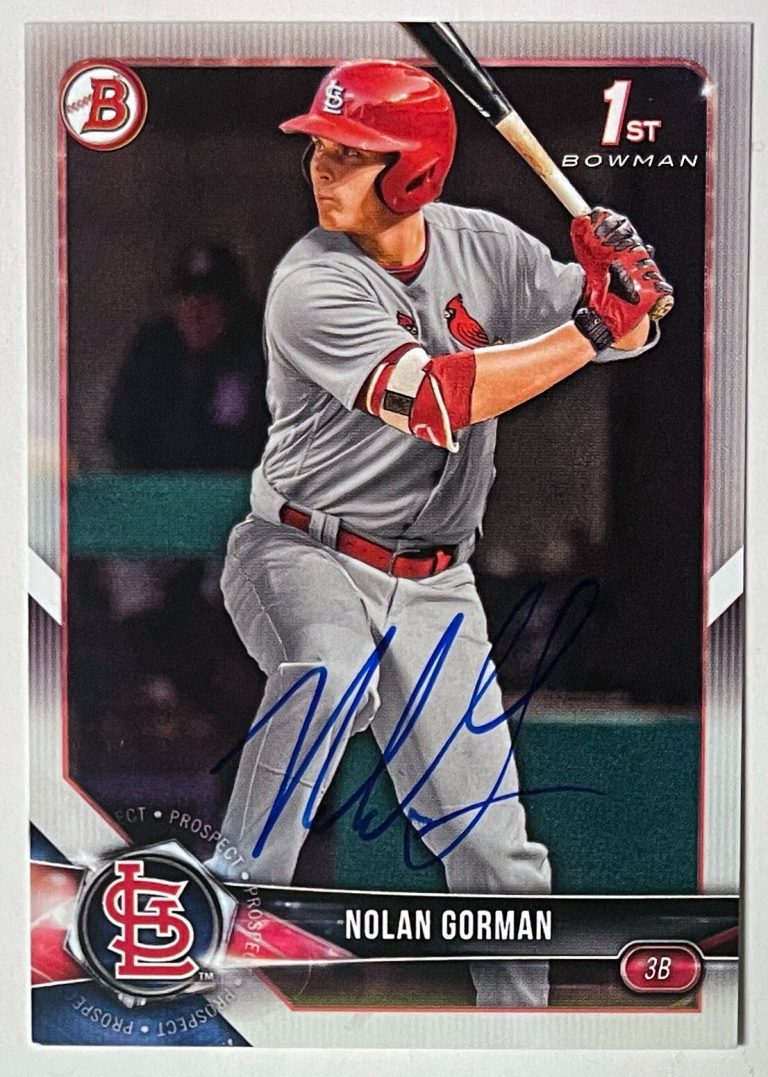Nolan Gorman signed 2018 1st Bowman Rookie On Card Auto (RC) #BD-117 (Cardinals)