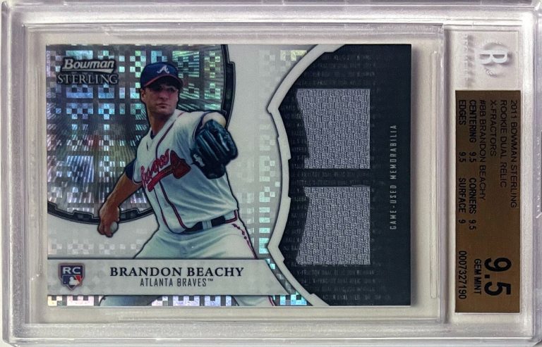 Brandon Beachy 2011 Bowman Sterling RC Relic X-Fractors Card-BGS Graded 9.5-/199