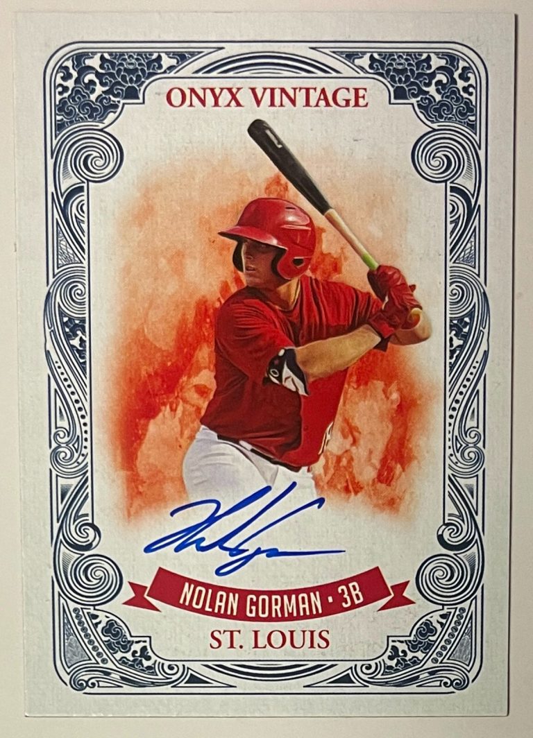 Nolan Gorman signed 2021 Onyx Vintage Blue On Card Rookie  (RC) Auto #VANG /325